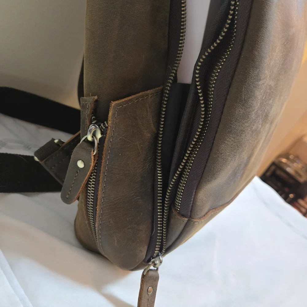 Brown Leather Men's Smart Messenger Crossbody Laptop Bag